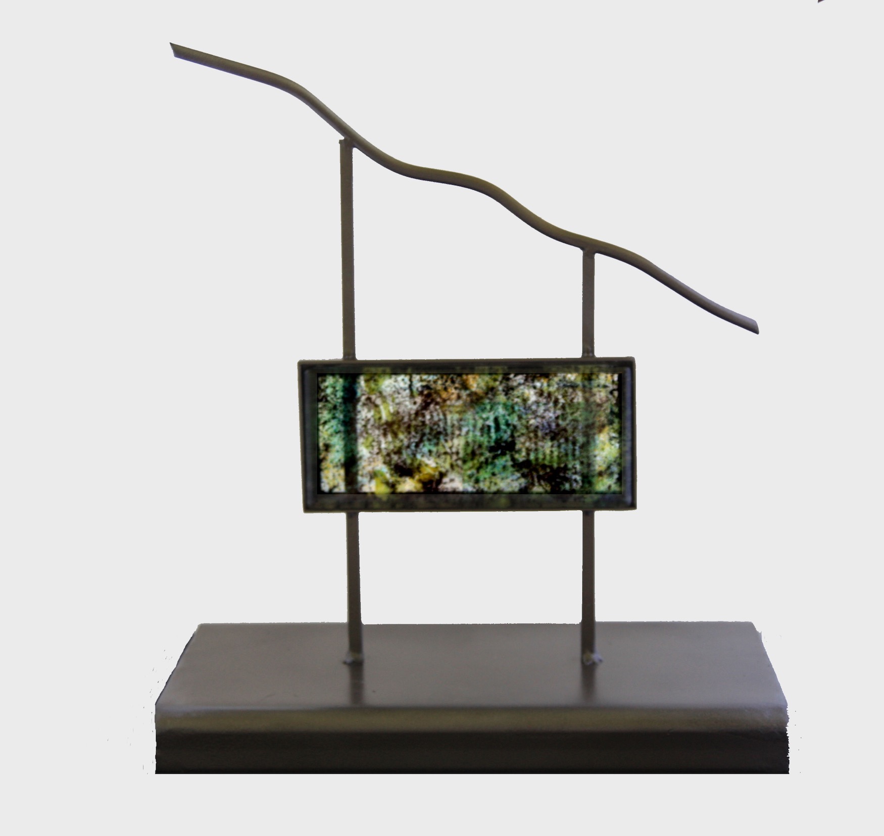 Sculpture - Below the Surface. Appx. 2' height. 3/4" thick fused glass on metal.